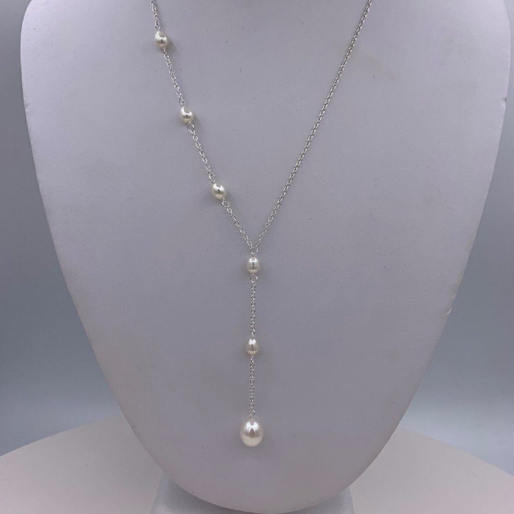 NWOT sterling necklace, real pearls, 10 1/2 inch drop, feminine, classic
